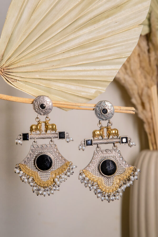 Royal Elephant Oxidized Statement Earrings - Image 3