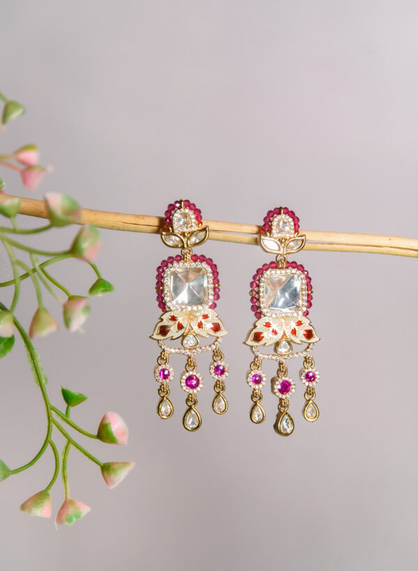 Ruhani Pink Stone Drop Earrings - Image 2