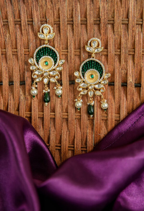 Peacock Charm Green Kundan Earrings
