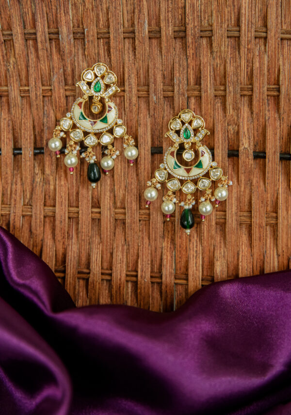 Devanshi Green Pearl Kundan Earrings