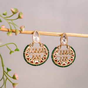 Traditional Kundan & Meenakari Chandbali Earrings
