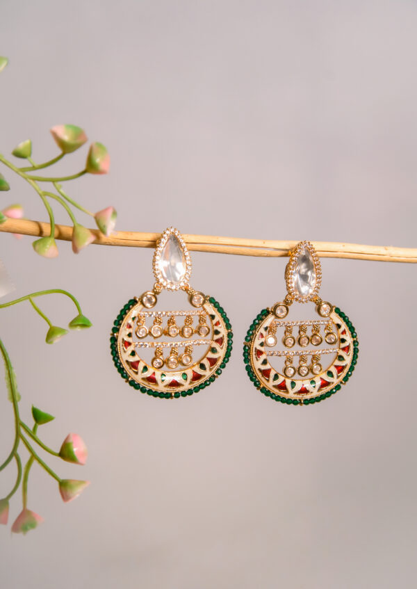 Traditional Kundan & Meenakari Chandbali Earrings